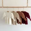 Girl Dresses Spring Autumn Baby Clothes Knitting Puff Sleeve Girls Knit Long Solid Dress Fashion Sweater