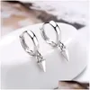 Hoop Huggie Hie Black Spike Small Round Goth Cool 925 Sterling Sier Earrings For Women Men Trendy Fashion Jewelry Gift Drop Dhkds