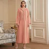 Etnisk klädklänning rosa guldrör handgjorda diamant huva mantel abaya elegant 2023 mode ramadan muslimska klänningar dubai mitt