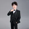 Men's Suits Children's Colorful Bright Silk Three-piece Dress Stage Catwalk Performance Flower Girl Suit Birthday Party Blue