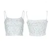 Women's Tanks Women Spaghetti Strap Crop Top Little Floral Print Knit Lace Splicing Camis Vest X4YC