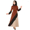 Ethnic Clothing Muslim Islamic Traditional Stitching Color Contrast Long Skirt Lapel Buckle Lace Up Dress Malay