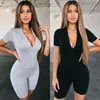 Kvinnors jumpsuits Rompers 2023 Summer Womensexy Zipper V Neck PlaySuit Fitness Tights Crop Yoga Sport Suit Gym One Piece Bodysuit Tracksui