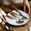 Dinnerware Sets Stainless Steel Cutlery Set Knives Spoon Bamboo Handle Dessert Flatware 16/24PCS