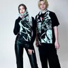 스카프 패션 창조적 미학 Y2K 니트 여성 스카프 남성 겨울 앞치마 검은 애니메이션 프린트 하이 스트리트 빈티지