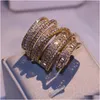 Br￶llopsringar Victoria Sparkling Luxury Jewelry 925 Sterling Sier Yellow Gold Filled Princess Cut White Topaz Cz Diamond Party Women Dhrjd