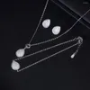 Necklace Earrings Set Luxury Water Drop Geometry Cubic Zircon Engagement Dubai Bridal Earring Bracelet For Women Wedding Jewelry