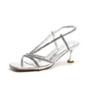 Sandals UVRCOS Silver Open Toe High Heel Shoes Crystal Embellished Ankle Strap Party Dress Heels Women Summer