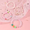 STRAND 4PCS SET Mooie roze klei hart armband mode parel handgemaakte kralen vlinder hanger elastische armband voor meisjes sieraden geschenken