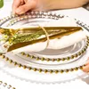Conjuntos de vajilla Placa de vidrio transparente Juego de vajilla delicado Diseño de perlas de lujo Tenedor Oro Cuchara de Navidad Cuchillo de plata Cubiertos 5 unids / set
