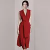 Casual jurken Yilin Kay 2023 Fashion Runway Hoogwaardige zomer damesjurk Red V-Neck Mouwess Sexy Party