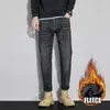 Men's Jeans 2023 Fashion Designer Fleece Straight Fit Keep Warm Casual Pants For Autumn Winter Male Thick Baggy Trousers