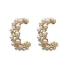 Orecchini a cerchio Bling Perle Orecchino ad ago in argento coreano 925 Temperamento femminile Strass Set di gioielli di lusso