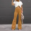 Women's Pants Women Casual 2023 Spring Autumn Button Higt Waist Solid Trousers Corduroy Patchwork Back Double Pockets Ladies Flare