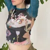 Dames T-shirt Vintage Y2K esthetische grafische print Top Gothic Fairy Harajuku T-shirt met lange mouwen Retro jaren 90 Street Style Tee Pullovers 230105