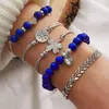 Link Bracelets Four-leaf Clover Blue Love Drop Beads Compass Arrow Set With Rhinestones Bracelet 5-piece Individual For Women