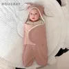 Dekens Swaddling geboren 0 6 maanden baby anti -schrik schattig konijn oorontwerp swaddle wrap gebreide peuter slaapkleding 230106