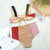 Women's Swimwear In-x Color Block Bikini 2023 Shiny Swimsuit Women High Waist 2 Pieces Set Bandeau Elegant Bathing Suit Biquini Best quality