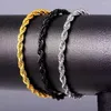 Charm Bracelets 3/5MM 22CM Stainless Steel Black Gold Silver Plated Twist Rope Chain Bracelet Men Women Hand Link Girl Jewelry Wholesale