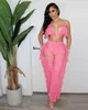 2023 Womens Solid Bikini Knitted Beach Pants Set Sexy Hollow Hole Tassel Street Shoot Slim Straight Casual Outfit S-XL