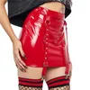 Skirts Xingqing PU Leather Sexy Women Solid Color High Waist Straight Mini Wet Look Skirt With Garter Belts Clubwear