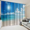 Curtain Customized Size Luxury Blackout 3D Window Curtains Blue Sky Beach S
