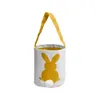 Feest Geschenk decoratie Easter Bunny Basket Zakken Katoenlinnen met cadeau en eieren jagen snoeptas pluizige staarten bedrukte konijn speelgoed emmer tas 9 kleur wll1888