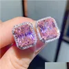 Stadnor choucong top sprzedaż kolczyka luksusowa biżuteria 925 Sterling Sier Princess Cut Pink Topaz CZ Diamond Stones Eternity Women Wedding Dhfyl