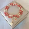 Link Bracelets Double Circle Natural Red Agate/Strawberry Quartz/Garnet/Rutilated Quartz Women Bracelet Crystal Beaded Female