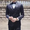 Erkekler Asya Boyut Erkekler Baskılı Smokin Takım Çift göğüslü İnce Fit M-3XL Erkek Düğün Damat Balo Erkek 3 PC Blazers