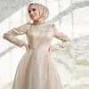 Glitter muslimska marockanska kaftan prom klänningar hjgh nacke hijab formell fest klänning paljett tyllrockar de soiree 326 326