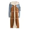 Women's Trench Coats Women's Woolen Coat Lapel Long Sleeve Loose Lace Up Waist Denim Patchwork Over Female Winter