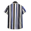 Casual shirts voor heren ST18 Snel droog gestreepte mode Strand Korte mouwen Shirt Men Summer 2023 Kwaliteit Katoen linnen boetiek Camisas Para