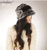 Visors ryska 2023 försäljning rex ull stickad hatt vinter kvinnliga tjocka varma hattar för kvinnor färgglada blandade färger päls kepsar gxy234