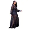 Plus size jurken vrouwen feest elegant mesh zie door dame mode prom avondjurk 2023 herfst tweedelige outfits