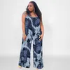 Byxor plus size kvinnor 5xl jumpsuit ärmlös tryck en bit outfit 2023 sommar avslappnad klubb kvinnlig bred benbyxor grossist