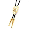 Bow Ties Genuine Leather Cord Rodeo Bolo Tie For Men With Head Buckle Handmade Novelty Neckties Western Cowboy Accessories