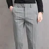 Herrkräkter Summer Thin Striped Suit Pants Men Slim Grey Black Dress Business Formal Trousers for Man 2023 Korea Style Clothing