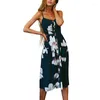 Sıradan Elbiseler Yaz 2023 Strap Baskı Çiçek Noktası Uzun Boho Bohemian Plaj Elbise Kadın Sundress Seksi Gevşek Zarif Vintage Bayanlar