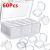 Support de bijoux 60pcs mini boîte de rangement transparent carré de boucles d'oreilles en plastique carré emballage petit organisateur 230105
