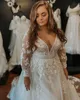 Плюс размер Принцесса A-Line Свадебные платья с длинным рукавом 2023 кружевное аппликация цветочное собор округа бого свадебные платья vestidos de novia