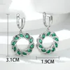 Hoop Earrings Marquise Cut Big Flower Round Pendant For Women Silver Color Luxury Blue Green Zircon Engagement Statement Earring