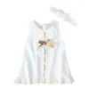Girl Dresses Pudcoco Baby Summer Clothing Infant Born Lace Dress Sleeveless Bowknot Rib Sundress Solid White Gown Headband 0-24M