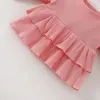 Robes pour filles, tenue superposée côtelée, vêtements d'automne et d'hiver pour bébés filles, couleur unie, col rond, manches longues