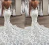 Expensive Floral Lace Wedding Dresses Mermaid Style 2023 Deep V-neck Spaghetti Beaded Strapls Sexy V Open Back Formal Bridal Party308V