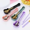 Dinnerware Sets 2/3Pcs Portable Cutlery Set With Guitar Box Stainless Steel Korean Chopsticks Spoon Fork Gifts Tableware Kitchen Supplies