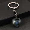 Portachiavi Labradorite naturale Ciondolo a cuore adorabile Portachiavi in metallo Chiusura a moschettone Anelli in pietra di luna Gioielli Regali di San Valentino