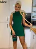 Party Dresses Kliou Stunning Stacked Mini Dres Sexy Solid Mock Neck Sleeveless Draw String Bodycon Clubwear Elegant Female Skirt 230105