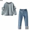 Giyim Setleri Sonbahar Gençler 4-14y Çocuk Kız Ruffles Top Demin Pantolon Kız Aktif Kıyafetler Çocuk Giysileri Boyutu 110-160