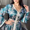 Abbigliamento etnico Donna Eid Mubarak Abaya Turco Dubai Kaftan Robe Stampa floreale Abiti lunghi Sexy scollo a V marocchino Djellaba Boubou musulmano